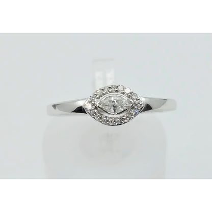 10K White Gold Round & Marquise Cut Diamond Ring