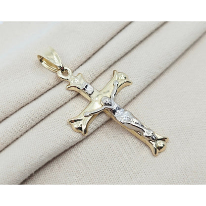 14K Two Tone Gold Jesus on Cross Charm Pendant