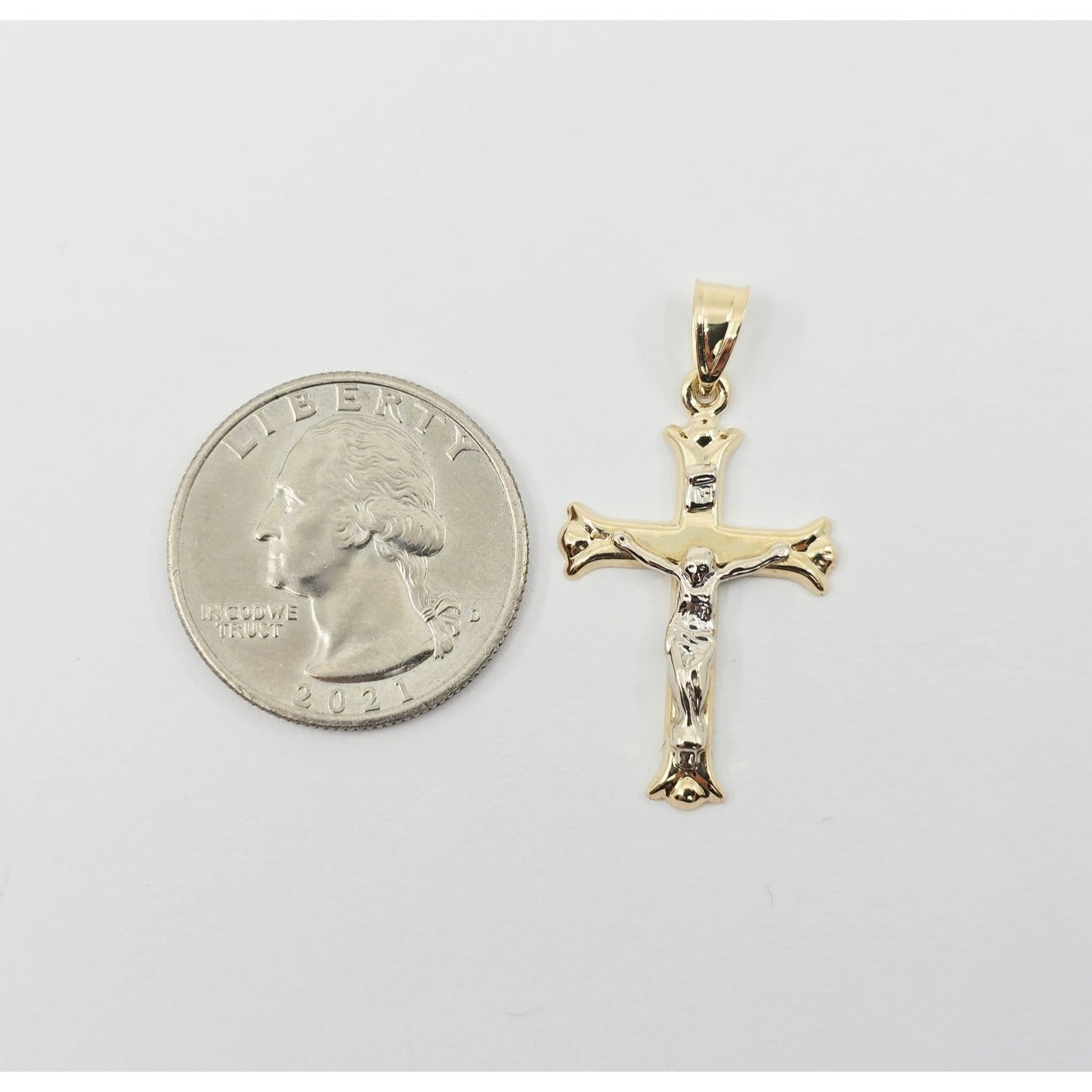 14K Two Tone Gold Jesus on Cross Charm Pendant
