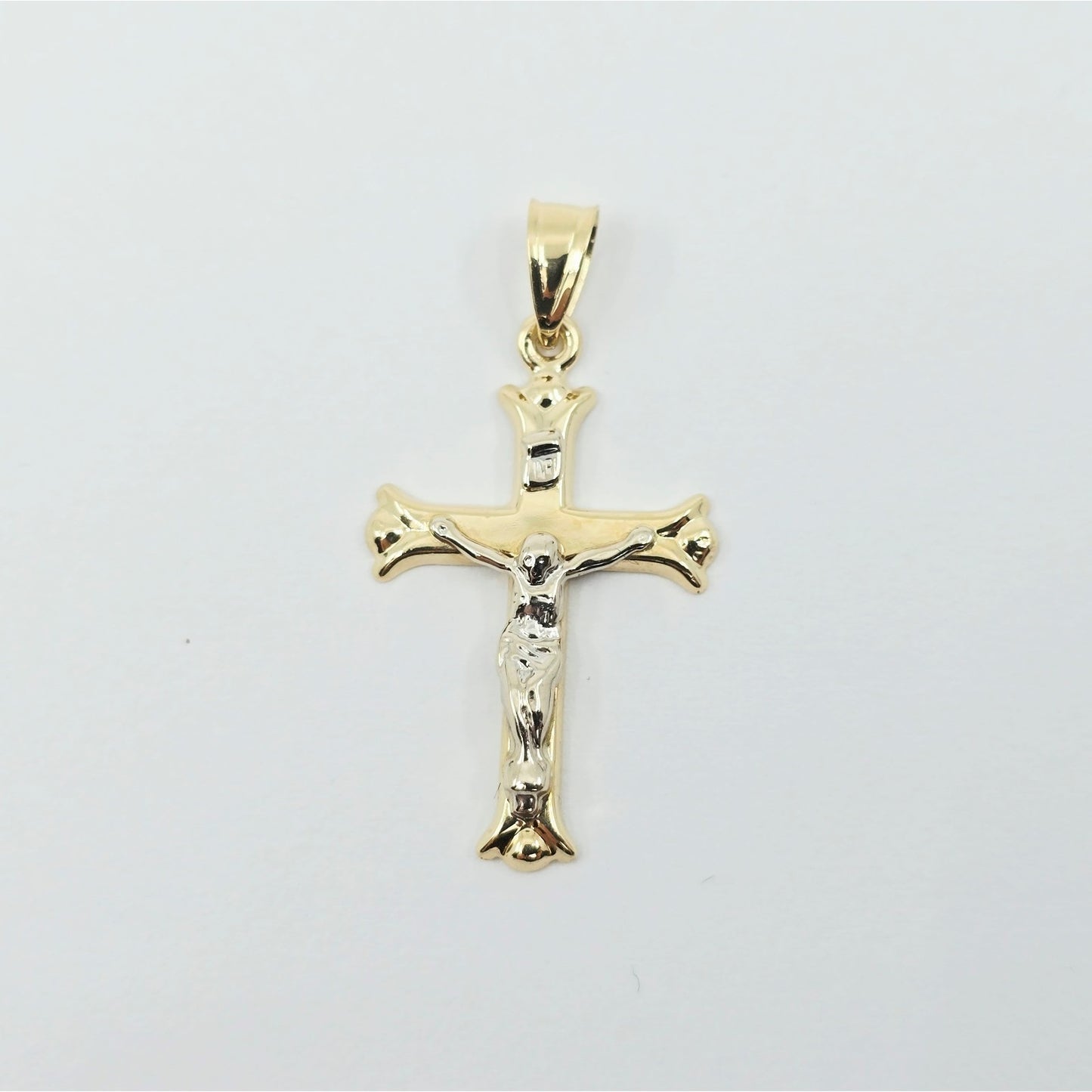 14K Two Tone Gold Jesus on Cross Charm Pendant