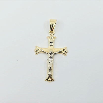 14K Two Tone Gold Jesus on Cross Charm Pendant