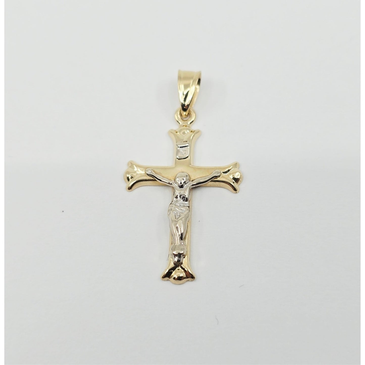 14K Two Tone Gold Jesus on Cross Charm Pendant