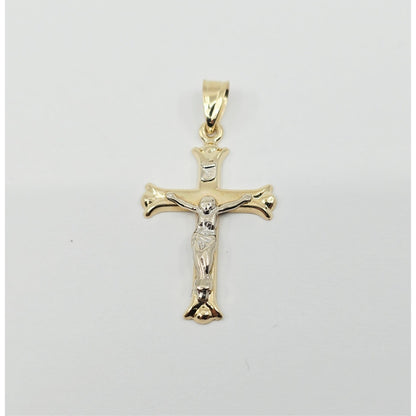 14K Two Tone Gold Jesus on Cross Charm Pendant