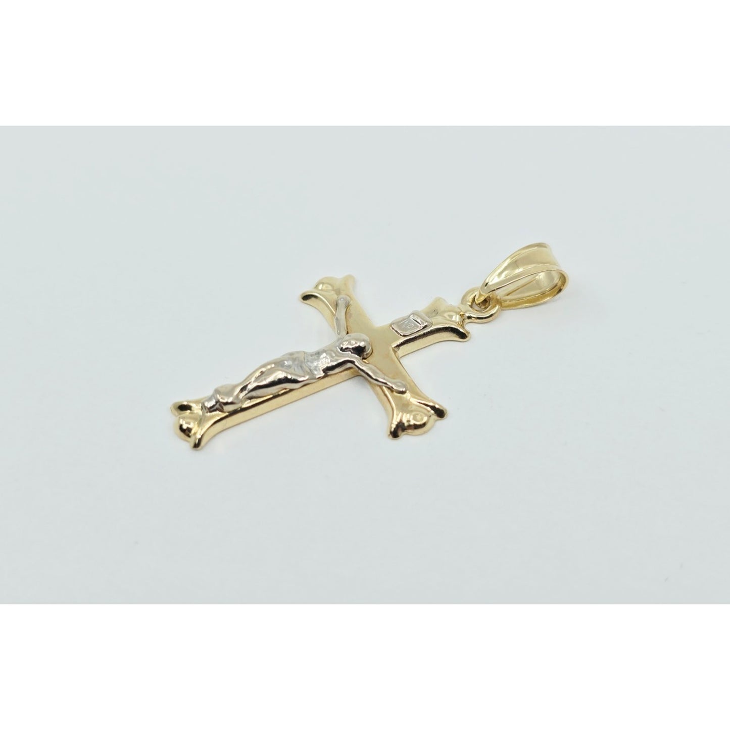 14K Two Tone Gold Jesus on Cross Charm Pendant