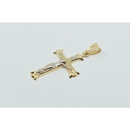 14K Two Tone Gold Jesus on Cross Charm Pendant