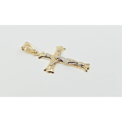14K Two Tone Gold Jesus on Cross Charm Pendant