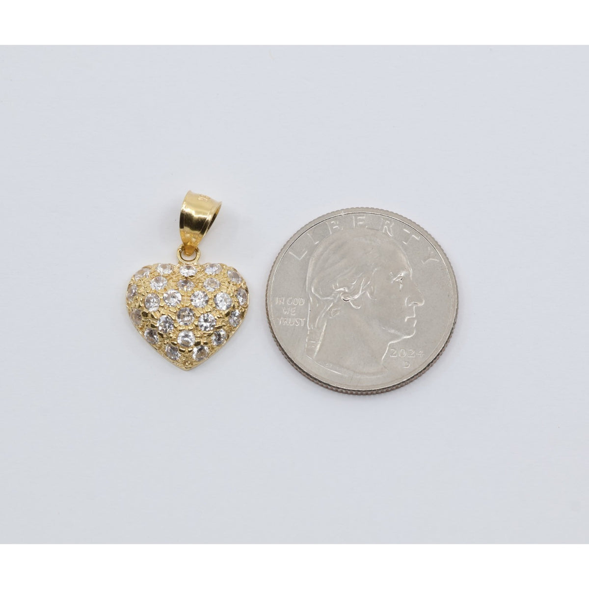 18K Yellow Gold 3D Heart Charm Puffy CZ Pendant