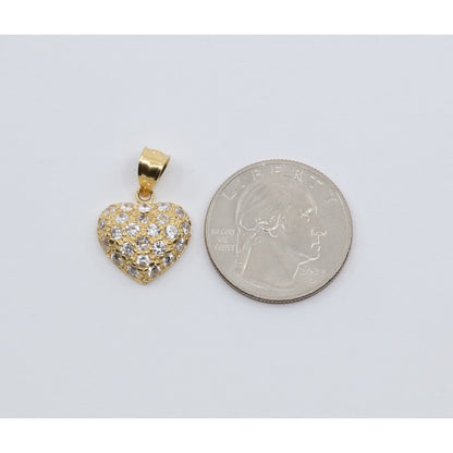 18K Yellow Gold 3D Heart Charm Puffy CZ Pendant