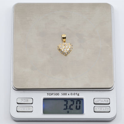 18K Yellow Gold 3D Heart Charm Puffy CZ Pendant