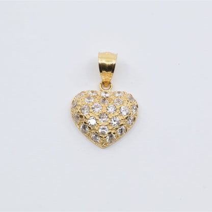 18K Yellow Gold 3D Heart Charm Puffy CZ Pendant