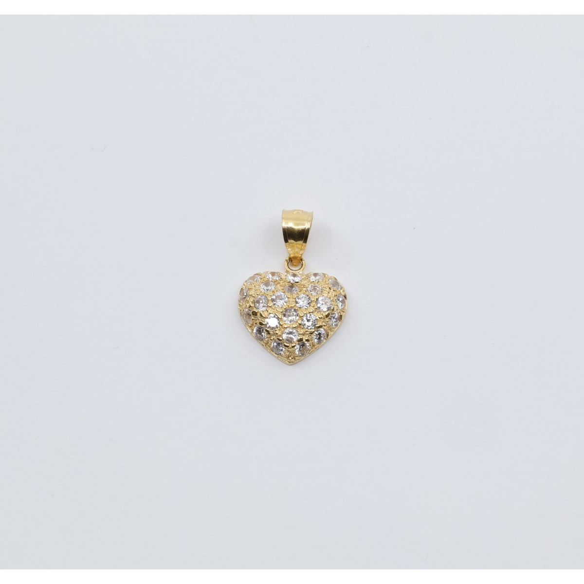 18K Yellow Gold 3D Heart Charm Puffy CZ Pendant