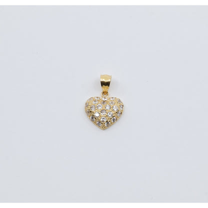 18K Yellow Gold 3D Heart Charm Puffy CZ Pendant