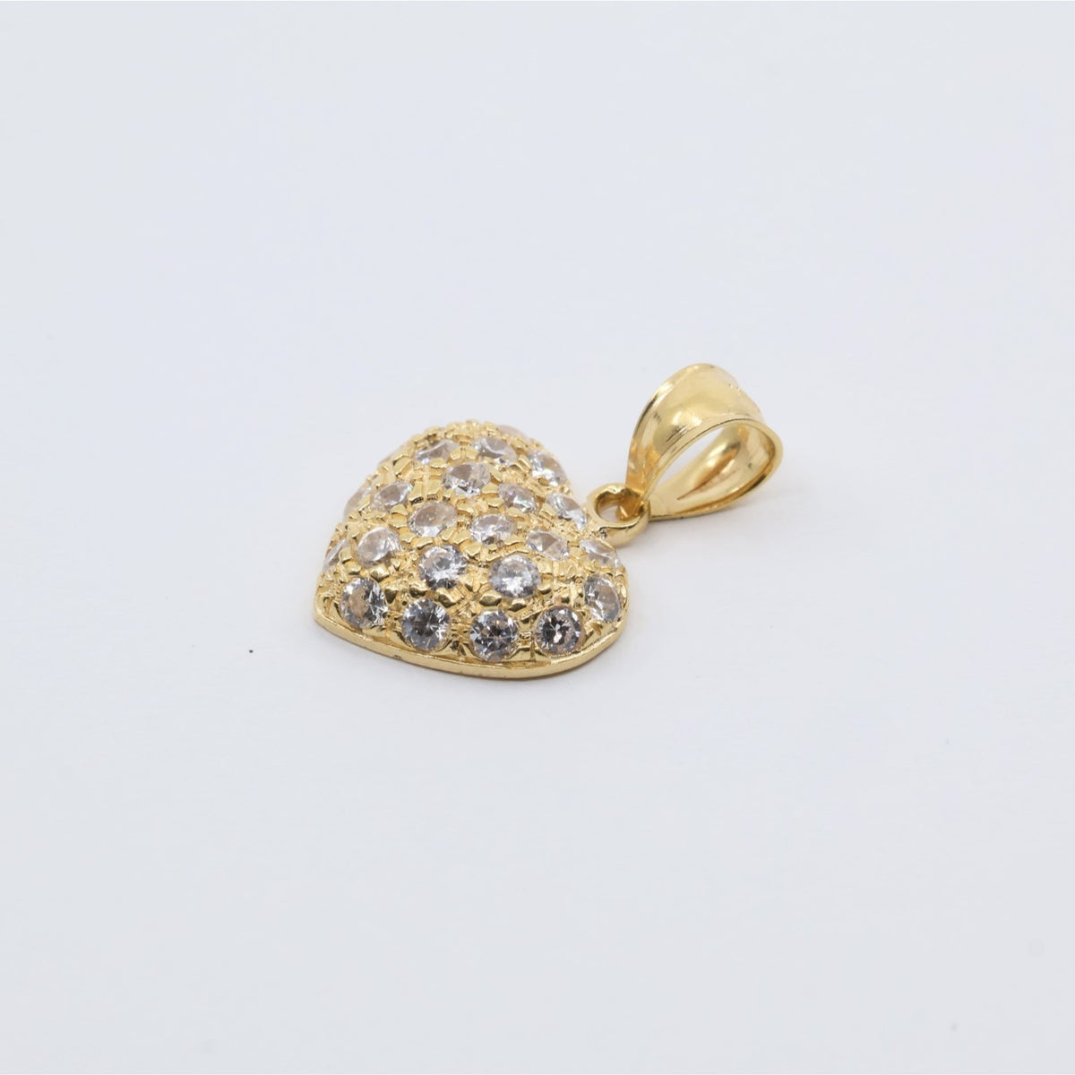 18K Yellow Gold 3D Heart Charm Puffy CZ Pendant