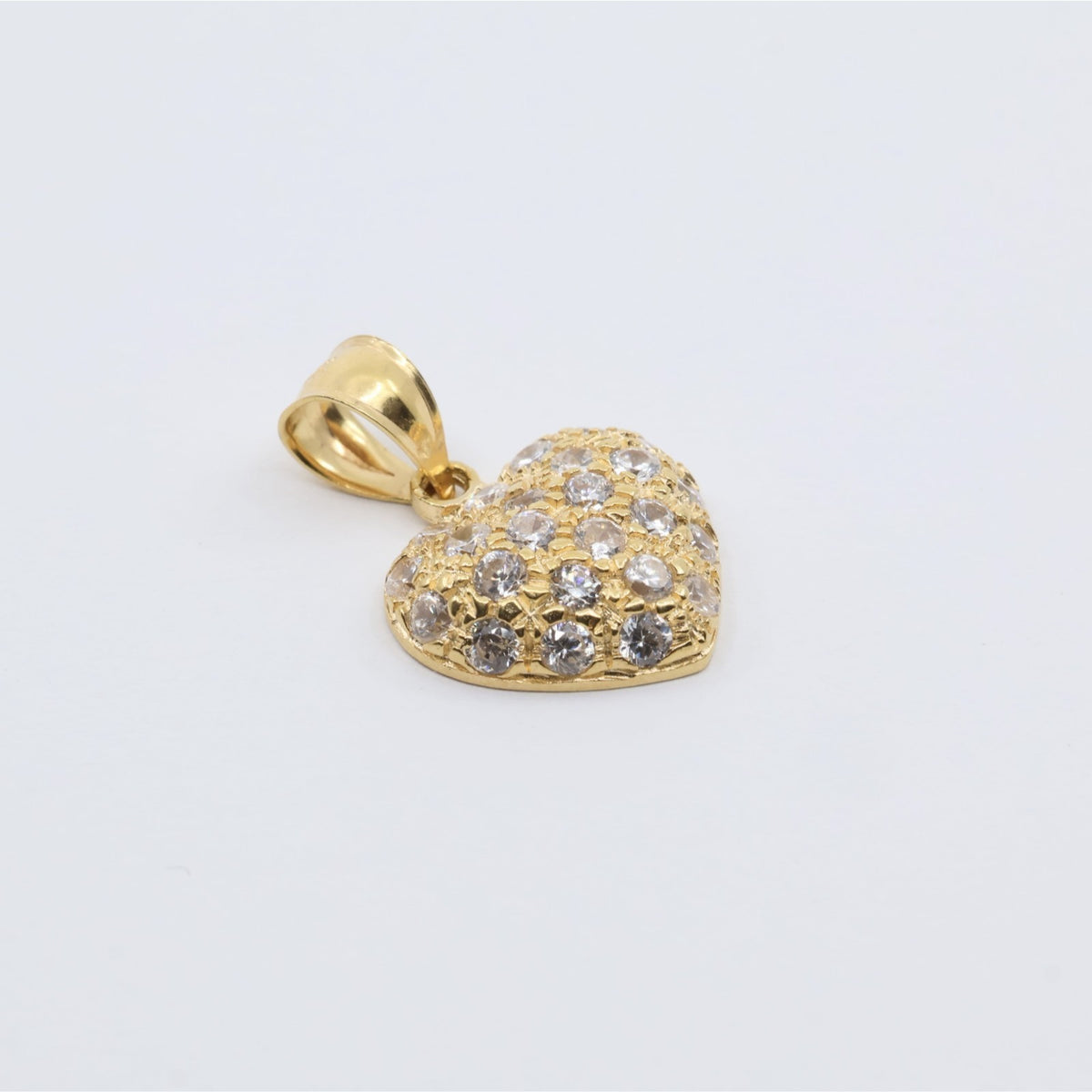 18K Yellow Gold 3D Heart Charm Puffy CZ Pendant