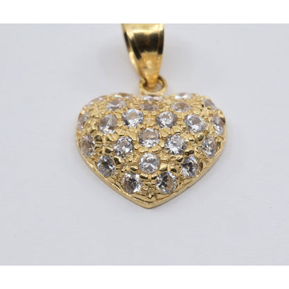 18K Yellow Gold 3D Heart Charm Puffy CZ Pendant