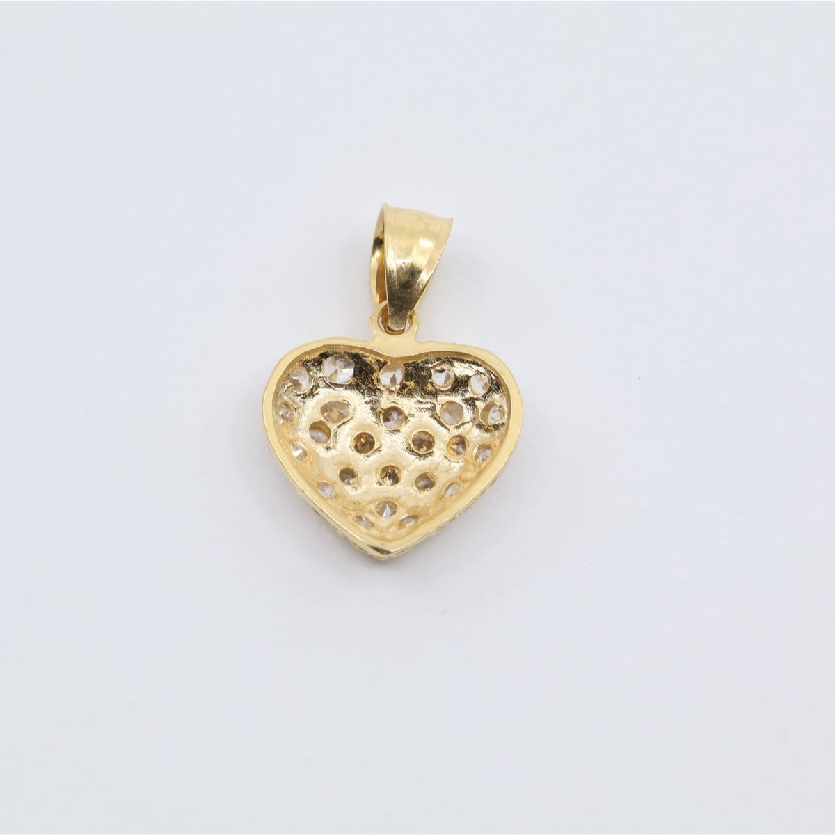 18K Yellow Gold 3D Heart Charm Puffy CZ Pendant