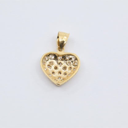 18K Yellow Gold 3D Heart Charm Puffy CZ Pendant
