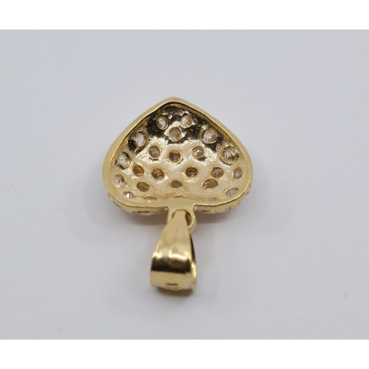 18K Yellow Gold 3D Heart Charm Puffy CZ Pendant