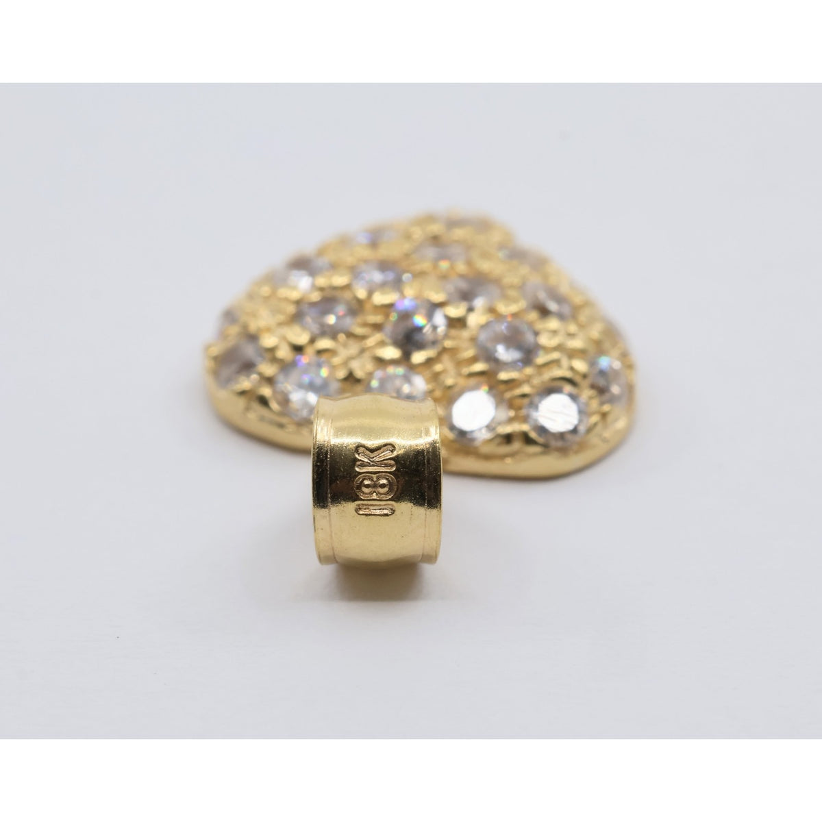 18K Yellow Gold 3D Heart Charm Puffy CZ Pendant