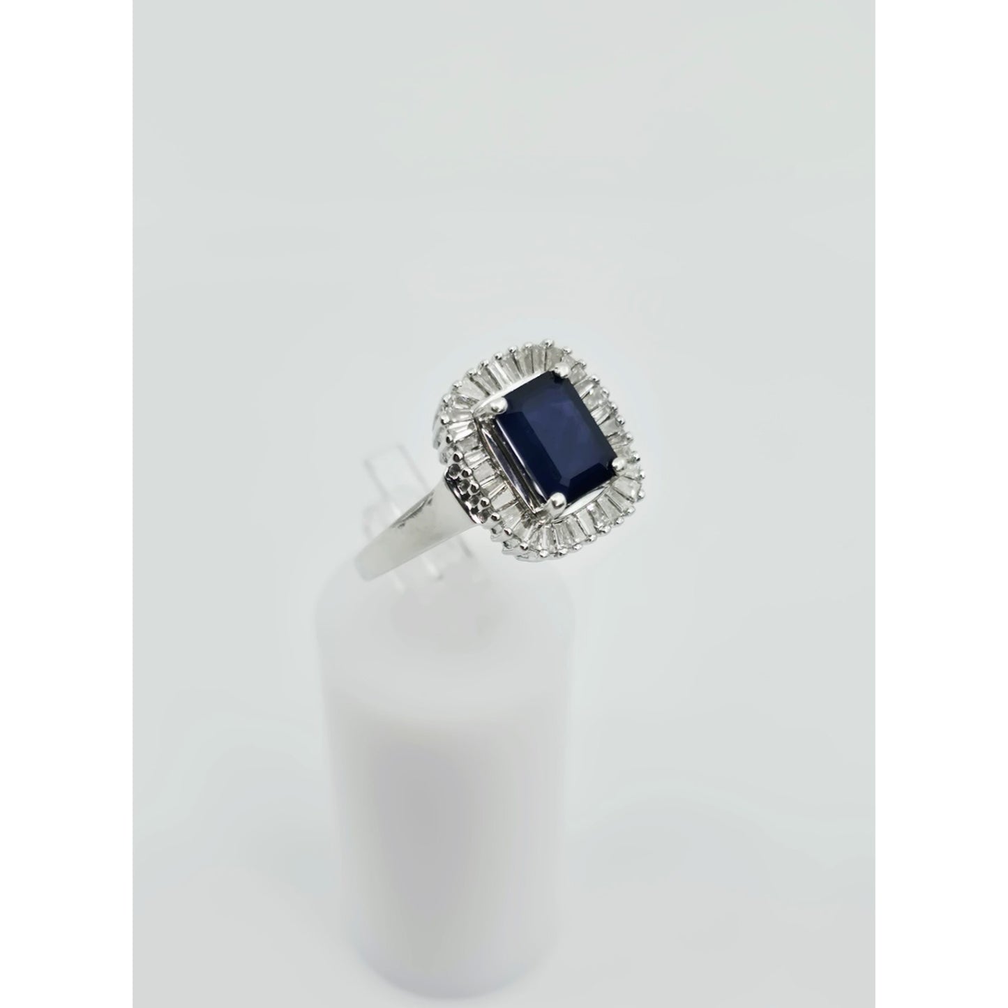 Effy 14K White Gold Blue Sapphire & Baguette Diamonds Halo Ring