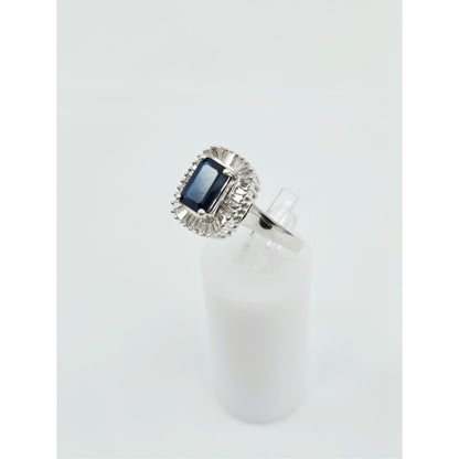 Effy 14K White Gold Blue Sapphire & Baguette Diamonds Halo Ring