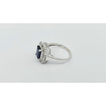 Effy 14K White Gold Blue Sapphire & Baguette Diamonds Halo Ring