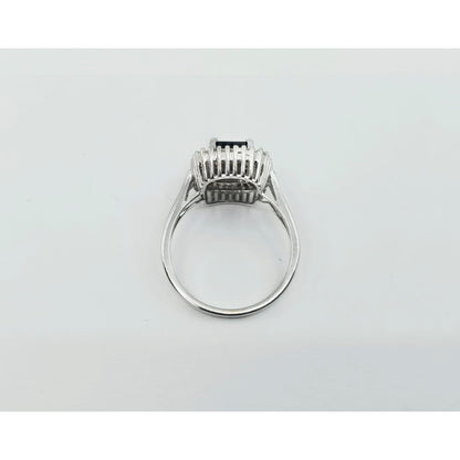 Effy 14K White Gold Blue Sapphire & Baguette Diamonds Halo Ring