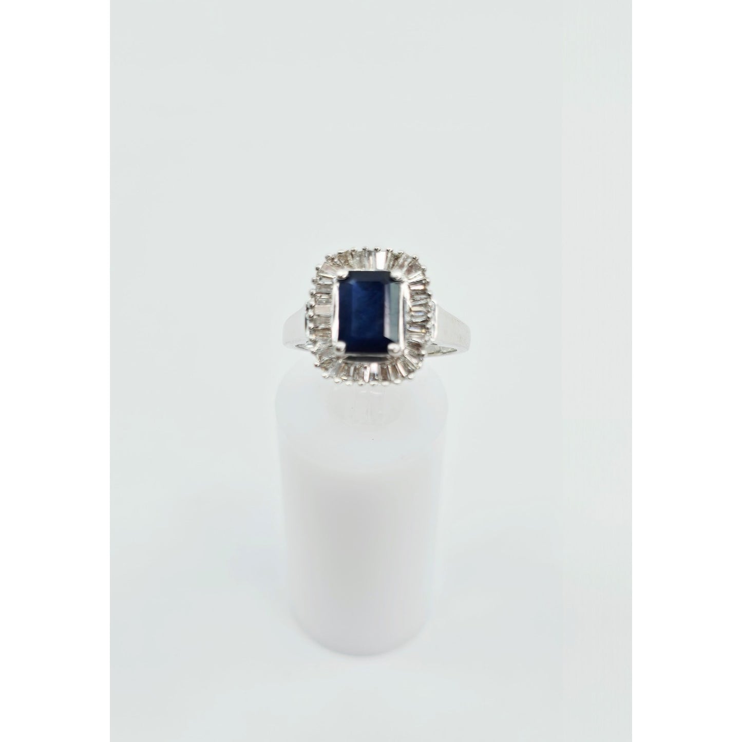 Effy 14K White Gold Blue Sapphire & Baguette Diamonds Halo Ring