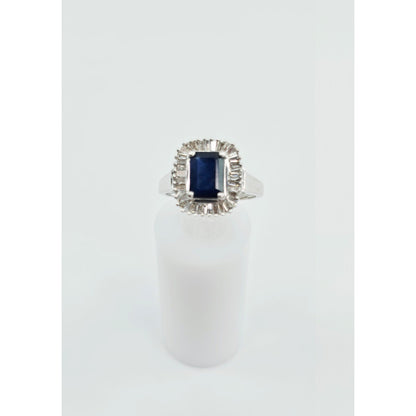 Effy 14K White Gold Blue Sapphire & Baguette Diamonds Halo Ring