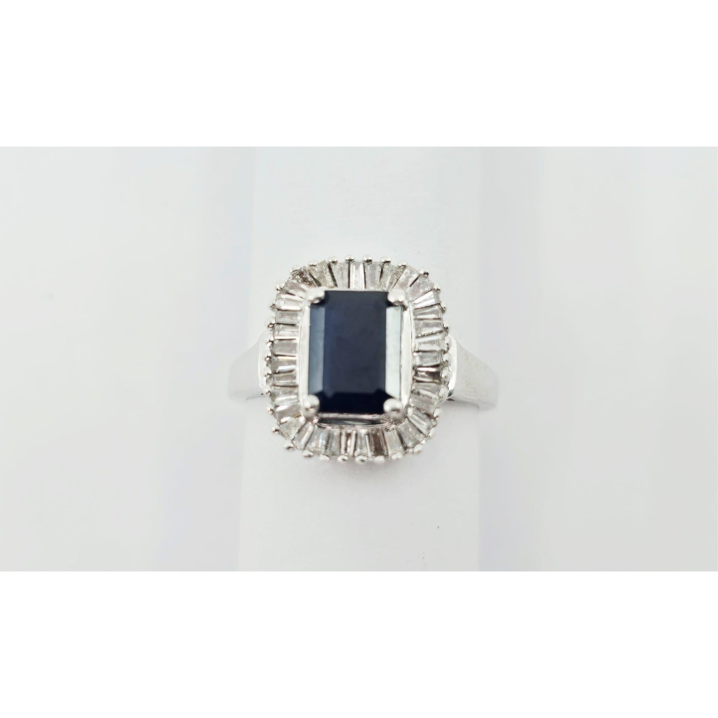 Effy 14K White Gold Blue Sapphire & Baguette Diamonds Halo Ring