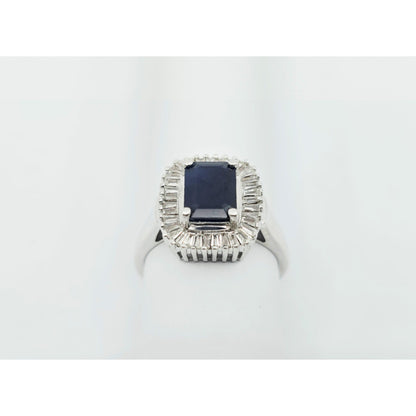 Effy 14K White Gold Blue Sapphire & Baguette Diamonds Halo Ring