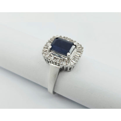 Effy 14K White Gold Blue Sapphire & Baguette Diamonds Halo Ring