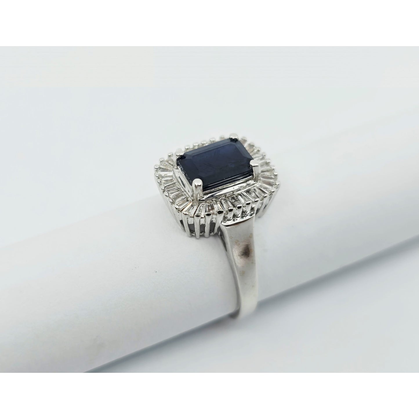 Effy 14K White Gold Blue Sapphire & Baguette Diamonds Halo Ring