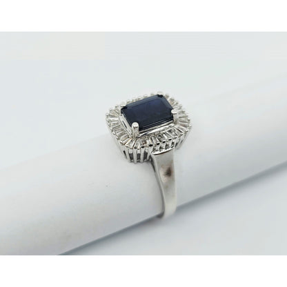 Effy 14K White Gold Blue Sapphire & Baguette Diamonds Halo Ring