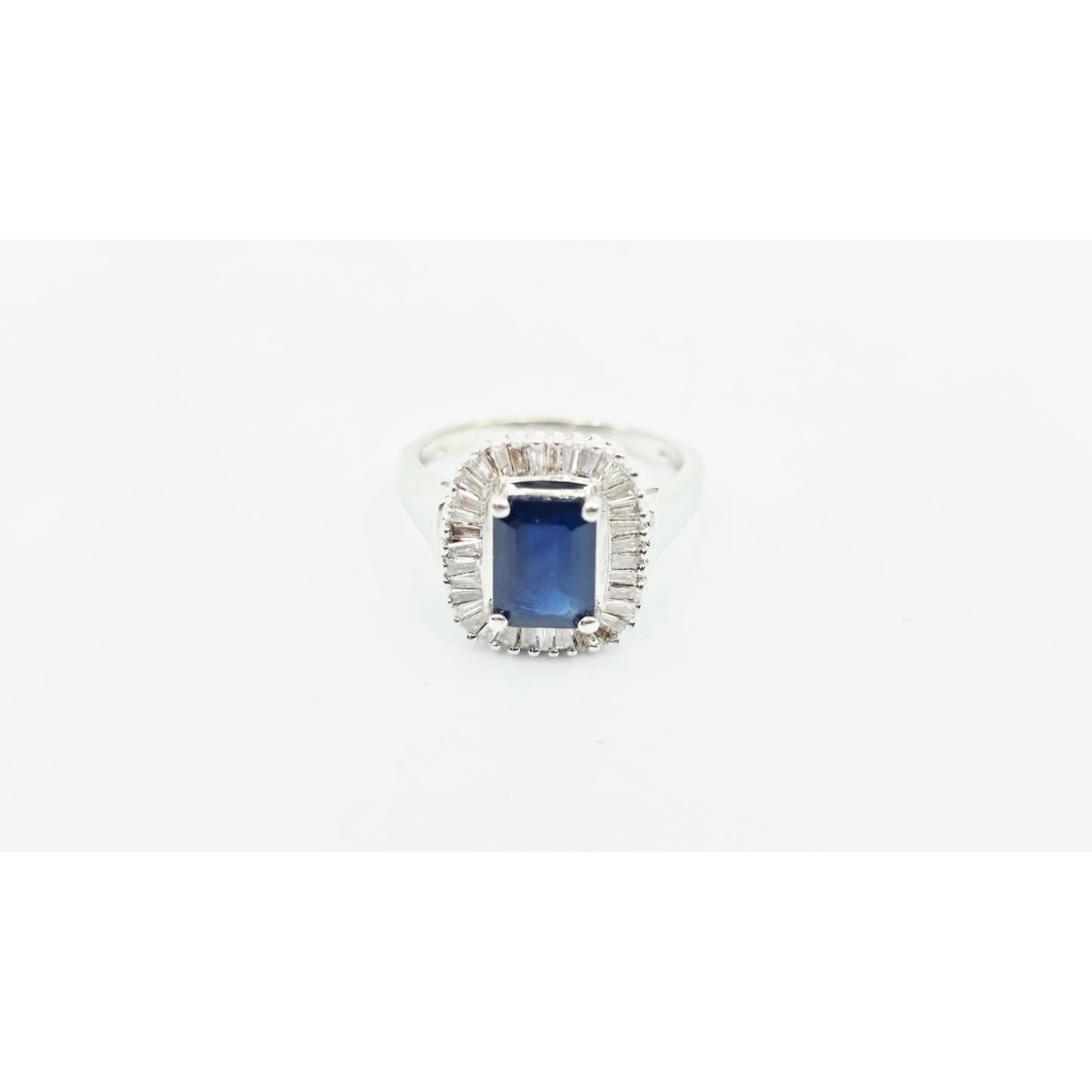 Effy 14K White Gold Blue Sapphire & Baguette Diamonds Halo Ring
