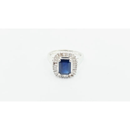 Effy 14K White Gold Blue Sapphire & Baguette Diamonds Halo Ring