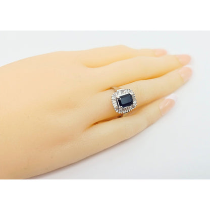 Effy 14K White Gold Blue Sapphire & Baguette Diamonds Halo Ring