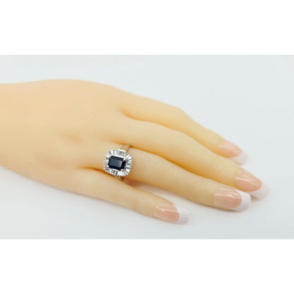 Effy 14K White Gold Blue Sapphire & Baguette Diamonds Halo Ring