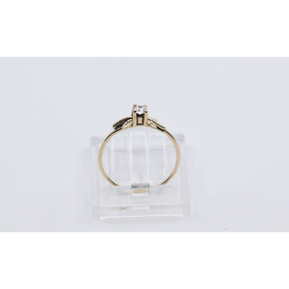 14K Yellow Gold Solitaire Leaf Vine Floral Design Ring