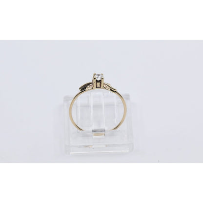 14K Yellow Gold Solitaire Leaf Vine Floral Design Ring