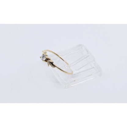 14K Yellow Gold Solitaire Leaf Vine Floral Design Ring