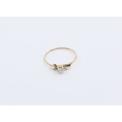 14K Yellow Gold Solitaire Leaf Vine Floral Design Ring
