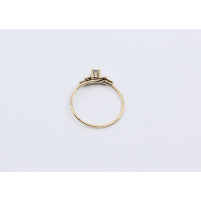 14K Yellow Gold Solitaire Leaf Vine Floral Design Ring