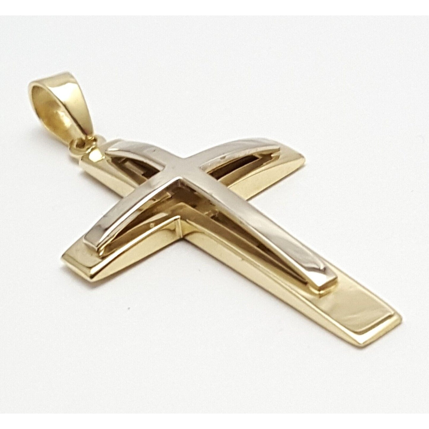 14K Two Tone Gold Cross Charm Pendant