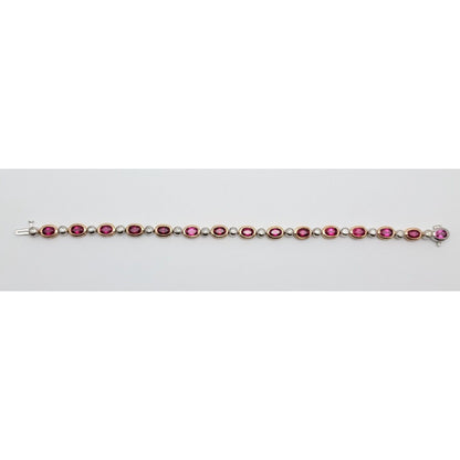 14K Solid Multi Tone Gold Ruby & Diamond Tennis Link Bracelet