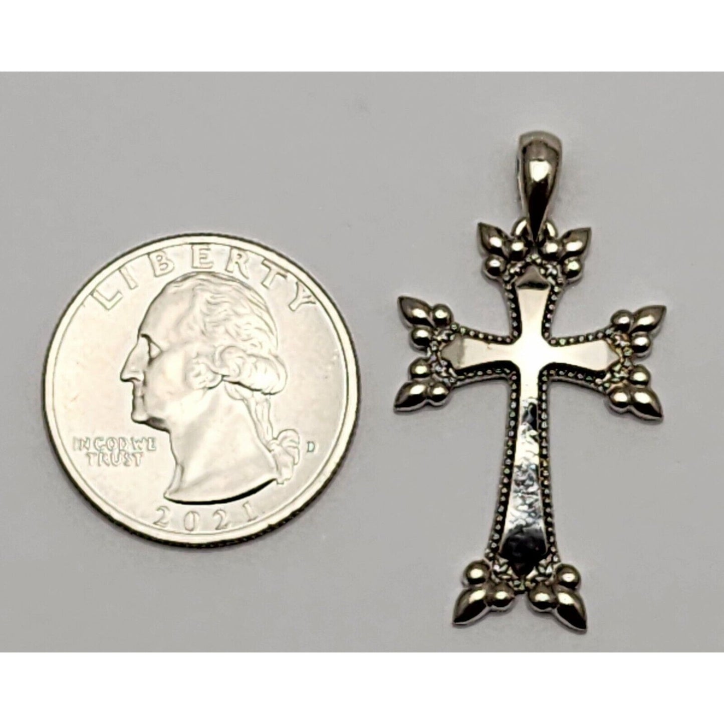 14K Solid White Gold Religious Cross Pendant Charm