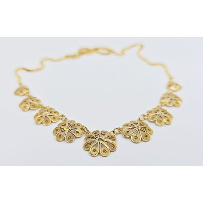 14K Yellow Gold Box Link Graduated Flower Chain Necklace