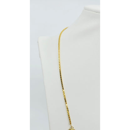 14K Yellow Gold Box Link Graduated Flower Chain Necklace