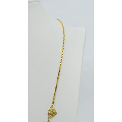 14K Yellow Gold Box Link Graduated Flower Chain Necklace