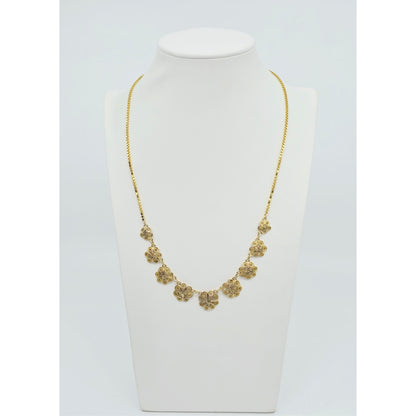 14K Yellow Gold Box Link Graduated Flower Chain Necklace